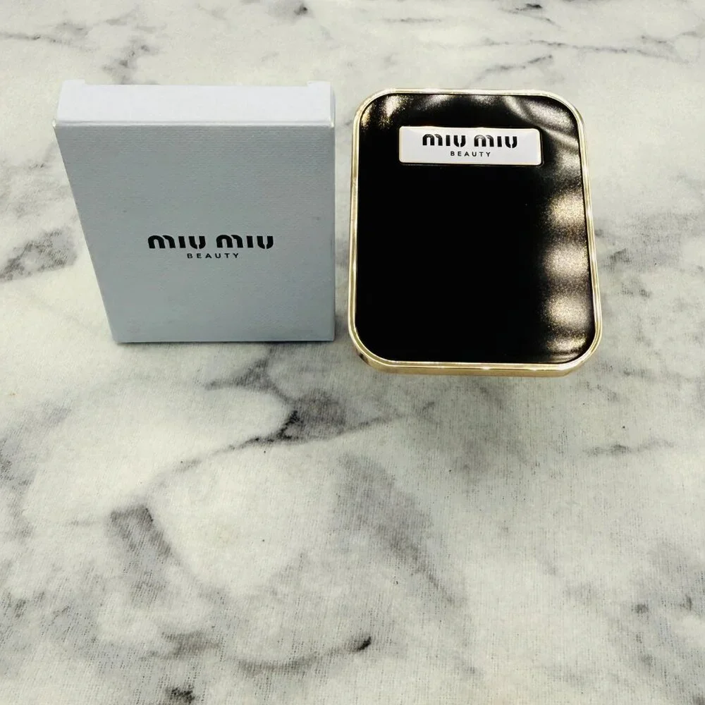 Miu Miu Beauty Mirror Black Gold Rectangular Compact Mirror Limit 2.5in-BOX-NEW